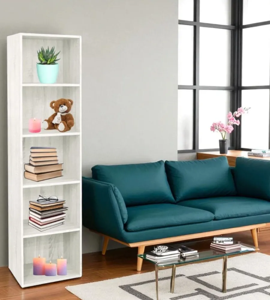 Librerie- Libreria 4 ripiani "ready 2" rovere bianco 40x29x172 cm