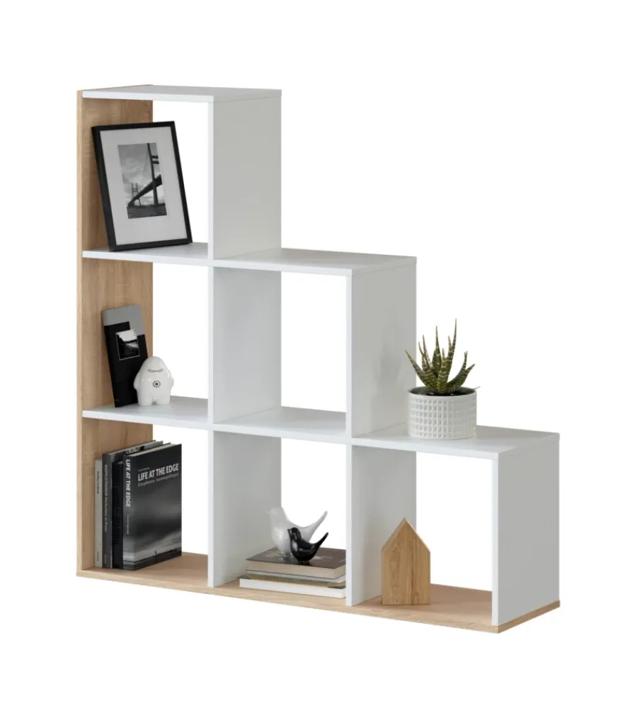 Librerie- Libreria a scaletta bianco e quercia 108x28x110 cm