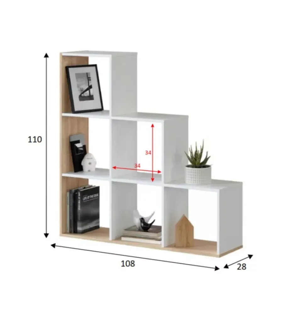 Librerie- Libreria a scaletta bianco e quercia 108x28x110 cm