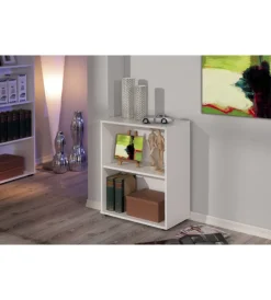 Librerie|Libreria con 2 ripiani laminato bianco, 60x75x30 cm