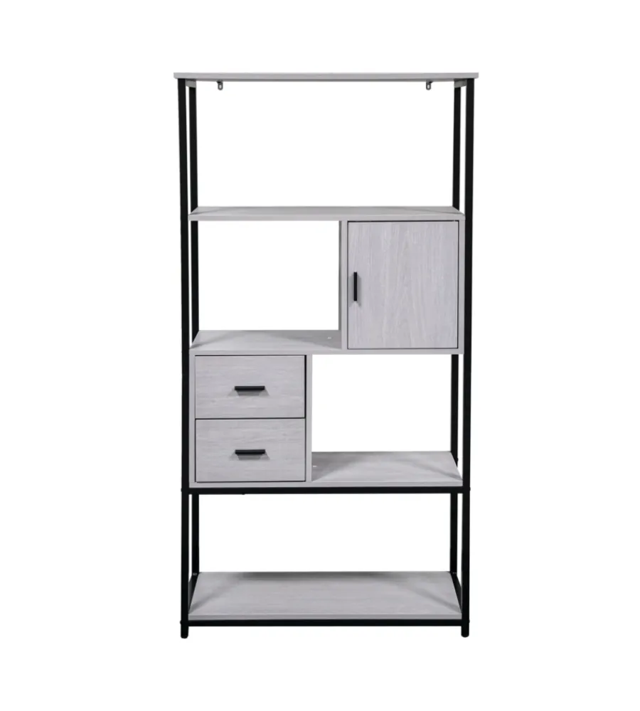 Mobili Da Ingresso-BellaHome Libreria con cassetti "industrial" grigio 80x30x160 cm