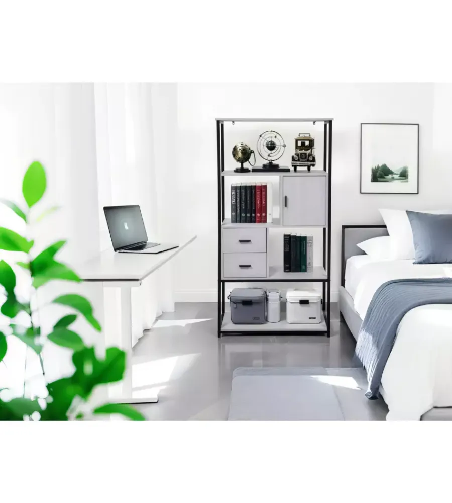 Mobili Da Ingresso-BellaHome Libreria con cassetti "industrial" grigio 80x30x160 cm