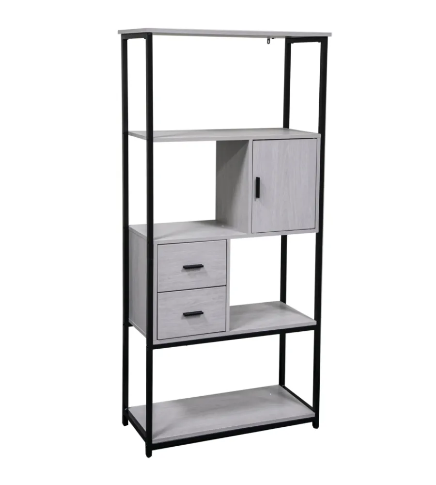 Mobili Da Ingresso-BellaHome Libreria con cassetti "industrial" grigio 80x30x160 cm