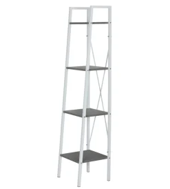 Librerie- Libreria in metallo bianca e cemento con 4 ripiani, 34x32x148 cm