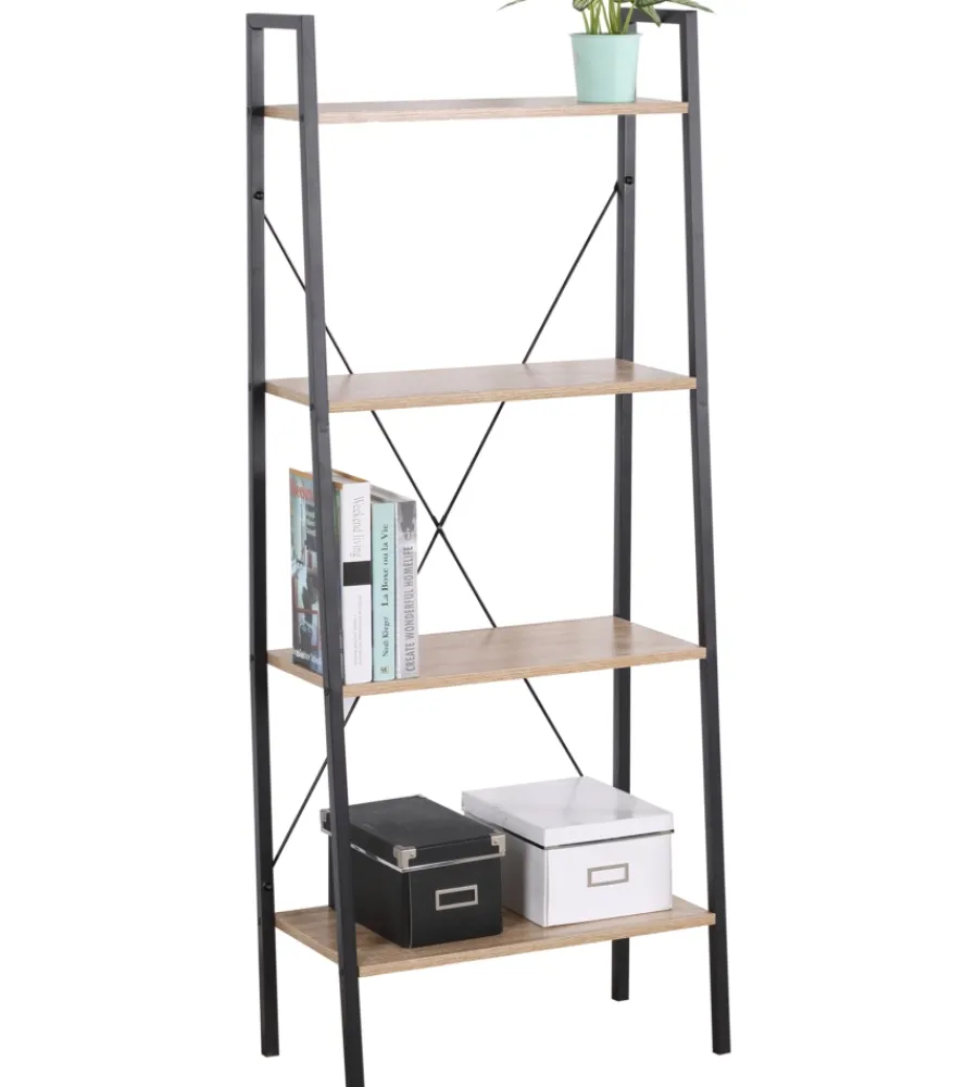 Librerie- Libreria industriale legno e metallo con 4 ripiani, 60x32,5x148 cm