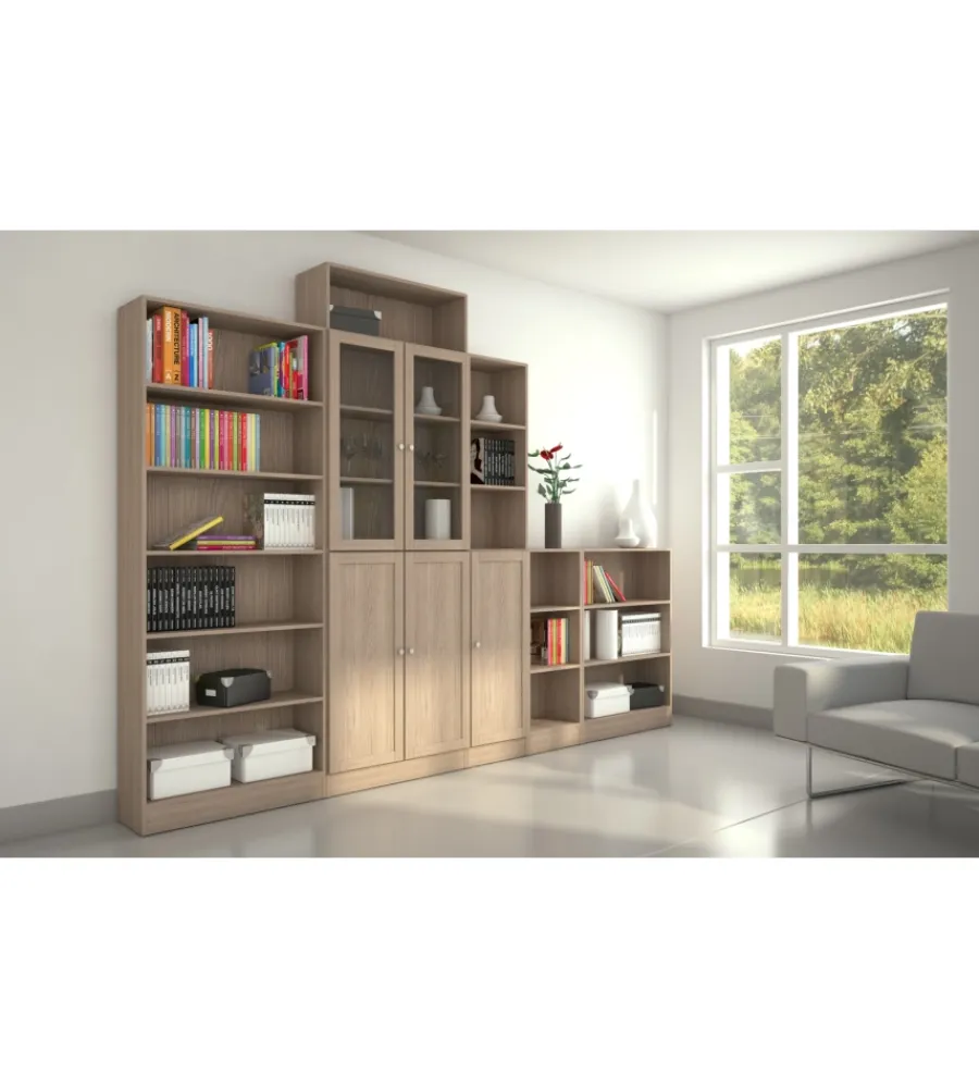 Librerie- Libreria larga con 2 ripiani tinta quercia - 79x26.7x108 cm
