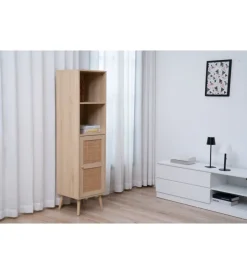 BellaHome Credenze E Buffet|Libreria multifunzione bella home con porta battente in rattan e 4 ripiani 40x40x158,5 cm