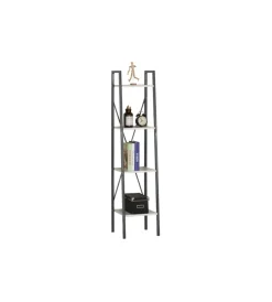 Librerie|Libreria stretta in metallo nero e 4 ripiani bianchi, 34x32x148 cm