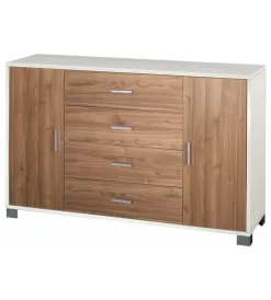 Sarmog Mobili Multiuso|Madia 2 ante e 4 cassetti bianco e noce, 136x41x86 cm