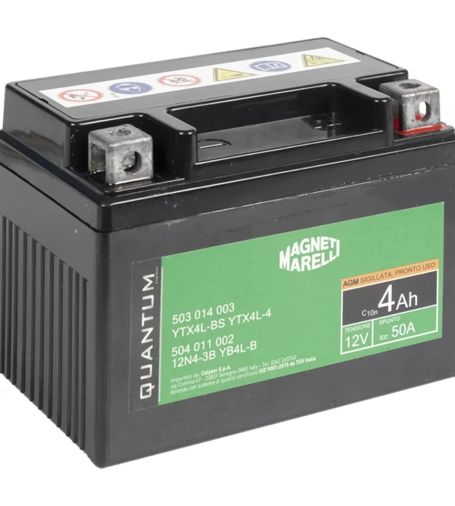 Elettrico- Magneti marelli batteria moto e scooter 4ah 12v 50a tecnologia agm sigillata polo positivo destro