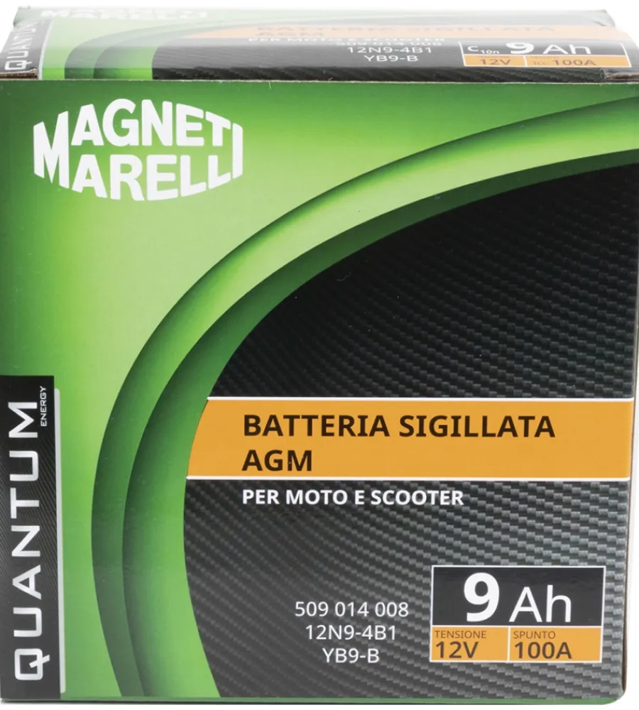 Elettrico- Magneti marelli batteria moto e scooter 9ah 12v 100a tecnologia agm sigillata polo positivo sinistro