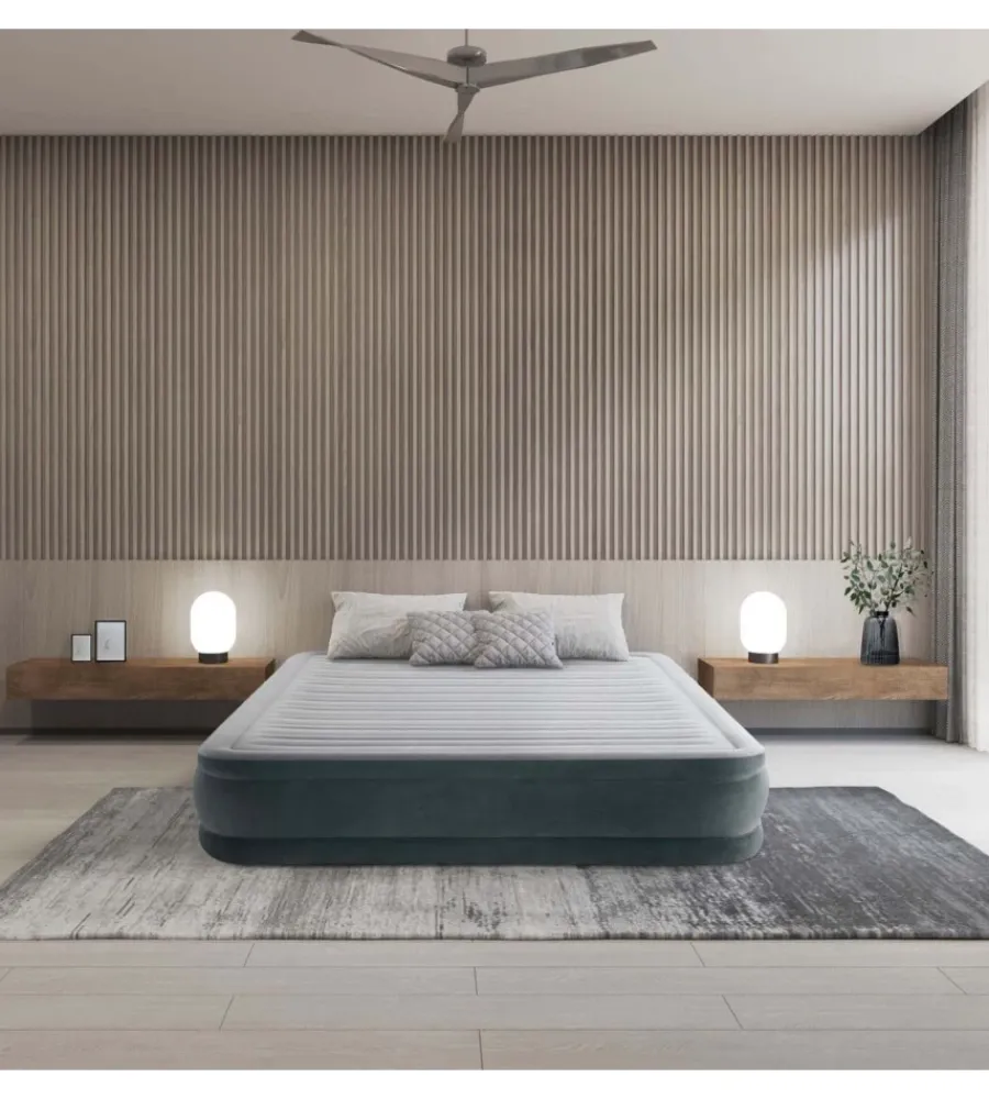 Sale Materasso matrimoniale autogonfiante "airbed dura-beam comfort-plush mid-rise" colore grigio chiaro e pompa integrata, 152x203x33 cm - cod. 67770nd Campeggio