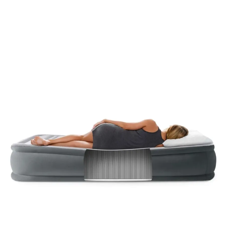 Sale Materasso matrimoniale autogonfiante "airbed dura-beam comfort-plush mid-rise" colore grigio chiaro e pompa integrata, 152x203x33 cm - cod. 67770nd Campeggio