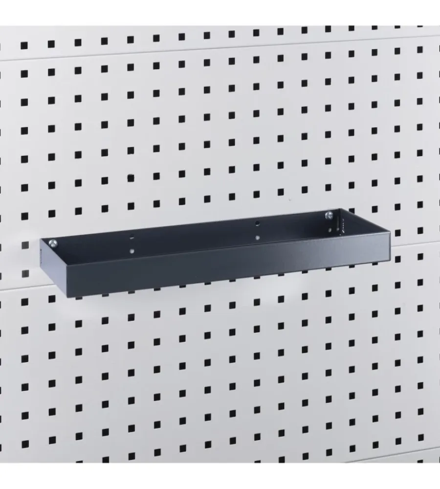 Officina E Garage- Mensola reverisibile portaoggetti fami per pannello foro quadro in acciaio antracite 45,5 cm
