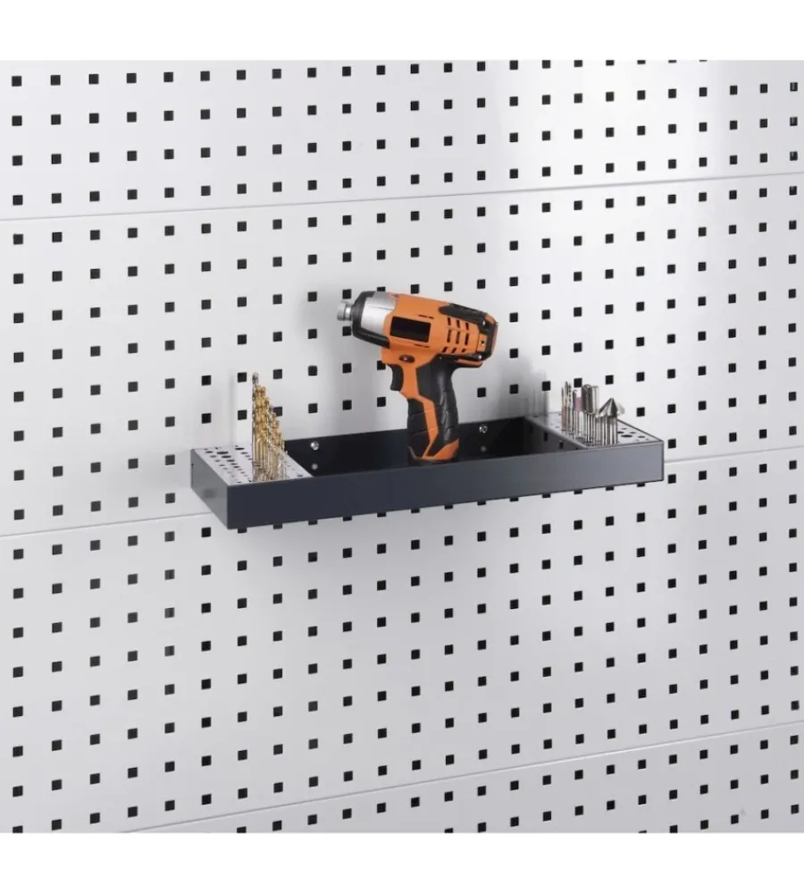 Officina E Garage- Mensola reverisibile portaoggetti fami per pannello foro quadro in acciaio antracite 45,5 cm