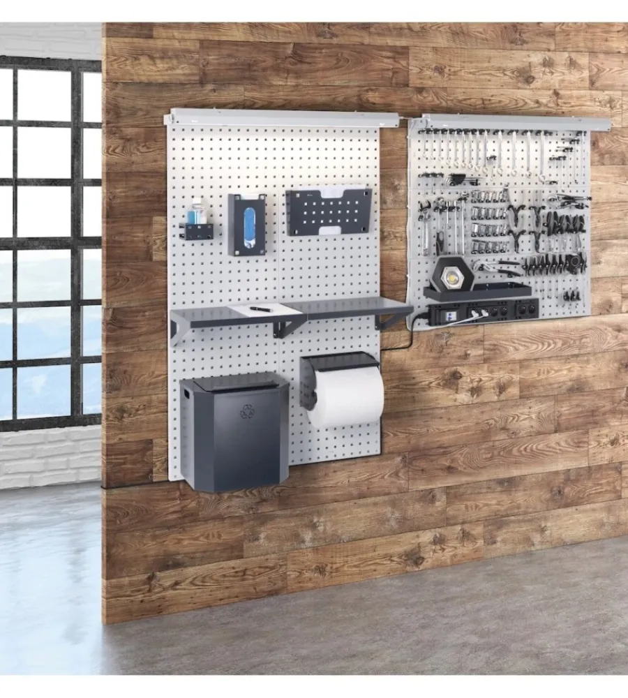 Officina E Garage- Mensola reverisibile portaoggetti fami per pannello foro quadro in acciaio antracite 45,5 cm