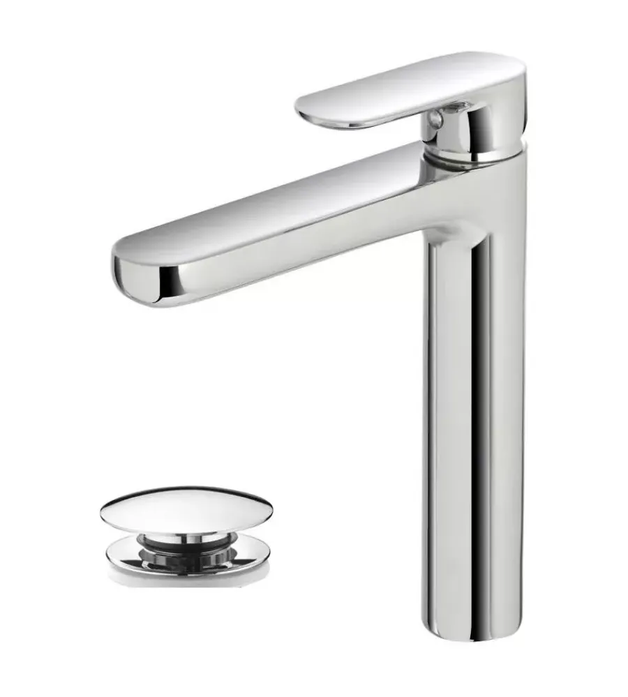 Rubinetti Bagno- Miscelatore monocomando lavabo alto serie kreo con scarico clic clac.