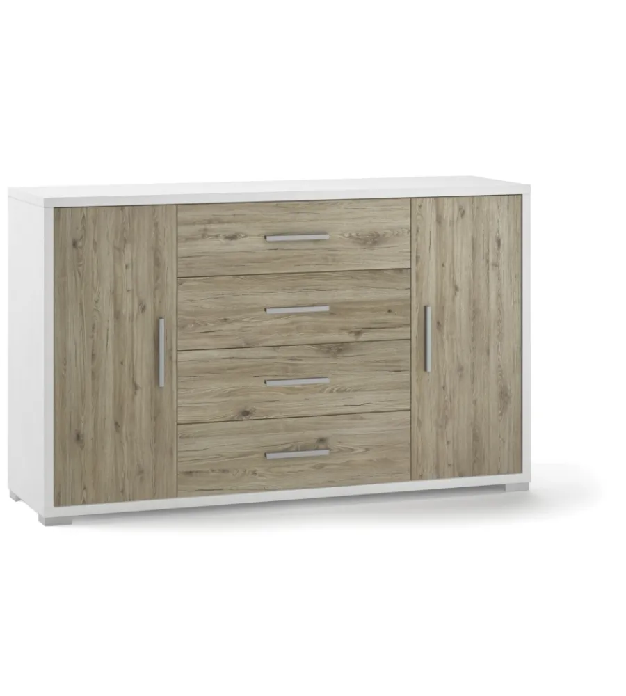 Credenze E Buffet-Sarmog Mobile 2 ante 4 cassetti bianco e rovere 137x84x41 cm