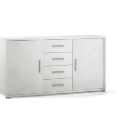 Credenze E Buffet-Sarmog Mobile 2 ante 4 cassetti bianco, 154x84x41 cm