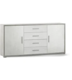 Sarmog Credenze E Buffet|Mobile 2 ante 4 cassetti bianco e cemento, 174x84x41 cm