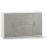 Credenze E Buffet-Sarmog Mobile 2 ante 4 cassetti cemento e bianco, 137x84x41 cm