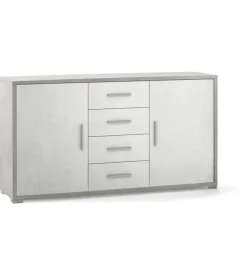 Sarmog Credenze E Buffet|Mobile 2 ante 4 cassetti cemento e bianco, 154x84x41 cm