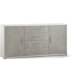 Mobile 2 ante 4 cassetti cemento e bianco, 174x84x41 cm Credenze E Buffet