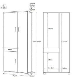 Clearance Mobile 3 ante e 1 cassetto olmo chiaro, 76,8x34,3x179 cm Mobili Multiuso