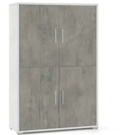 Sarmog Mobili Multiuso|Mobile 4 ante ossido bianco e cemento, 108x41x161 cm