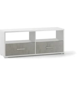 Sarmog Pareti Soggiorno E Porta Tv|Mobile 2 cassetti bianco e cemento, 139x57x41 cm