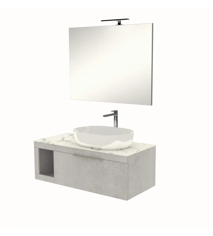 Mobili Bagno-Decor Bagno Mobile bagno "tiziano" colore grigio caldo con top in marmo carrara, 110 cm