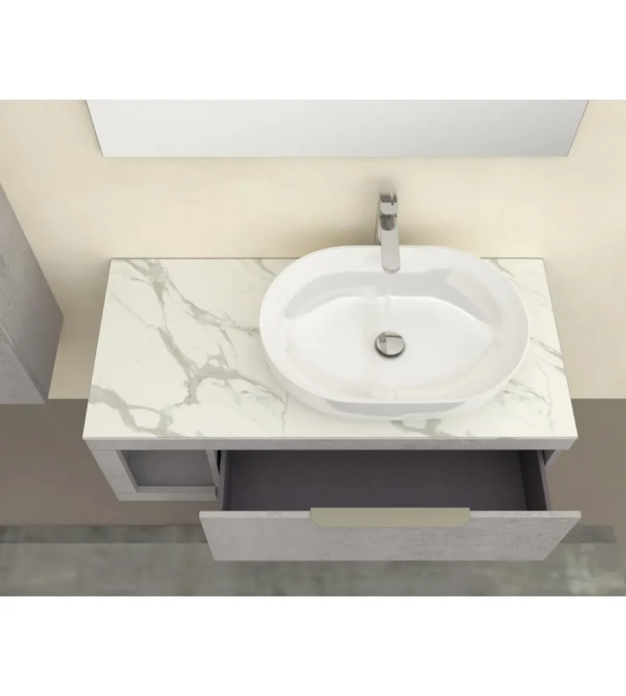 Mobili Bagno-Decor Bagno Mobile bagno "tiziano" colore grigio caldo con top in marmo carrara, 110 cm
