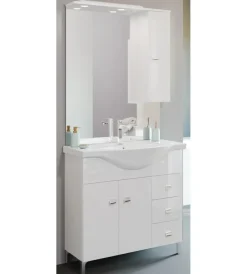 Mobili Bagno|Mobile bagno "smart 105" con 2 ante e 3 cassetti bianco lucido, 106x50x193 cm