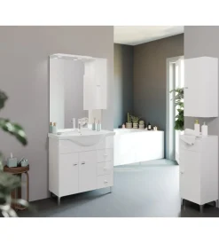 Mobili Bagno|Mobile bagno "smart 105" con 2 ante e 3 cassetti bianco lucido, 106x50x193 cm