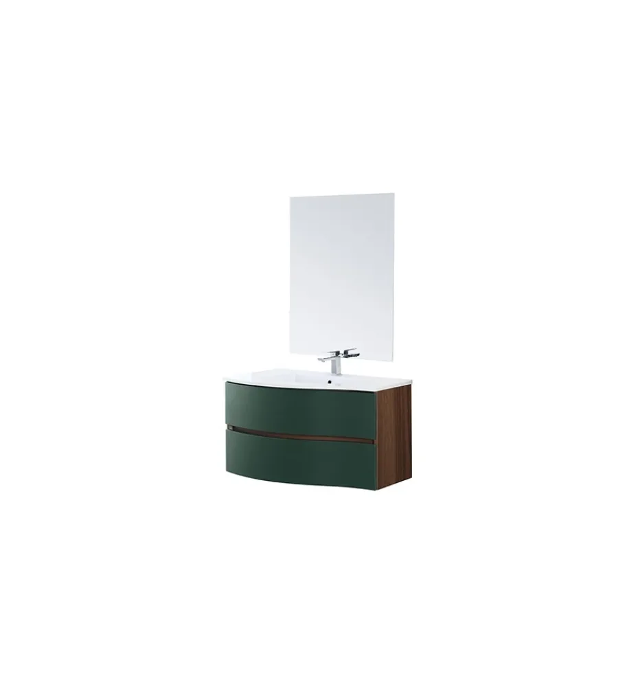 Mobili Bagno- Mobile bagno sospesa "minori" ad onda verde, 91x51,5x50 cm