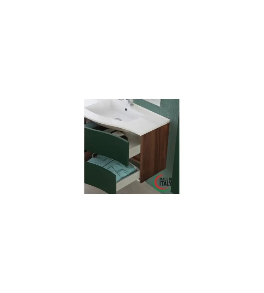 Mobili Bagno- Mobile bagno sospesa "minori" ad onda verde, 91x51,5x50 cm