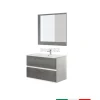 Mobili Bagno- Mobile bagno sospeso "fabula" 2 cassetti bianco e cemento, 90x47x57 cm