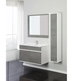 Mobili Bagno|Mobile bagno sospeso "fabula" 2 ante bianco e cemento, 90x47x57 cm
