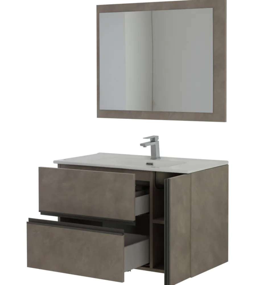 Mobili Bagno- Mobile bagno sospeso "oxid" con specchio, 90x46x57 cm
