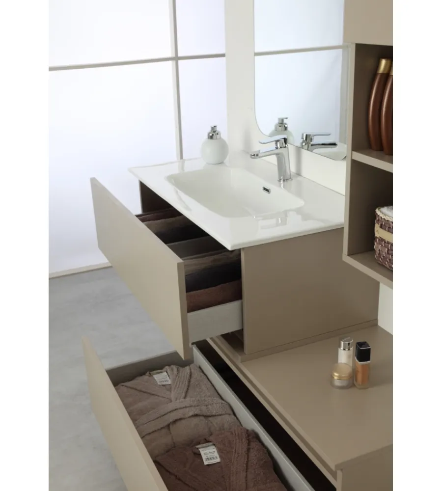 Mobili Bagno- Mobile bagno sospeso "pastello" tortora con 2 ante, 80x37x69 cm