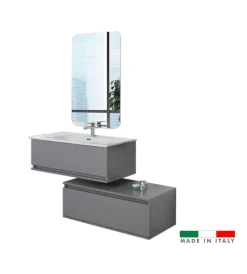 Outlet Mobile bagno sospeso "pastello" grigio con cassetti, 90x47x35 cm Mobili Bagno