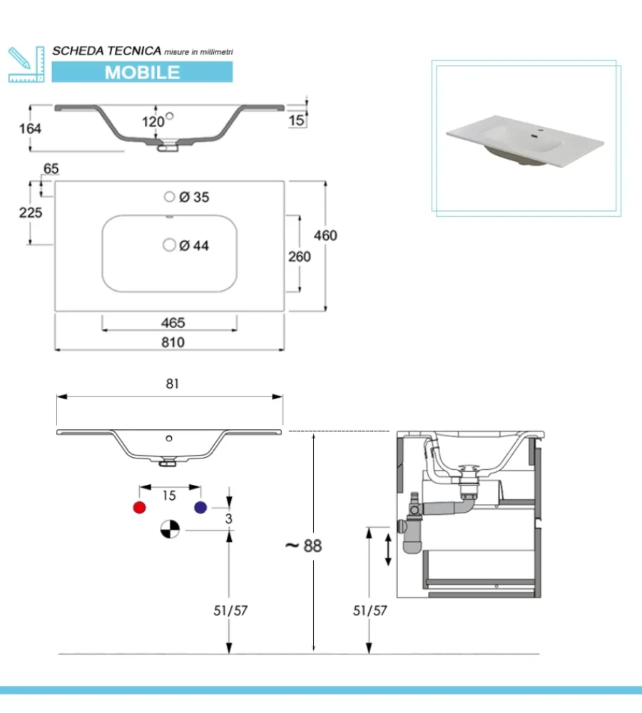 New Mobile bagno sospeso "revital" noce scuro, 84x49x56 cm Mobili Bagno