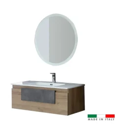 New Mobile bagno sospeso "urban" con specchio e cassetti, 100x47x38 cm Mobili Bagno