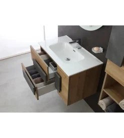 Mobili Bagno|Mobile bagno sospeso "urban" con specchio e cassetti, 80x47x49 cm