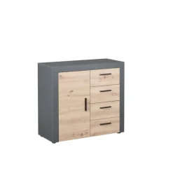 Credenze E Buffet|Mobile buffet 1 anta e 3 cassetti grigio e quercia, 94x40x86 cm