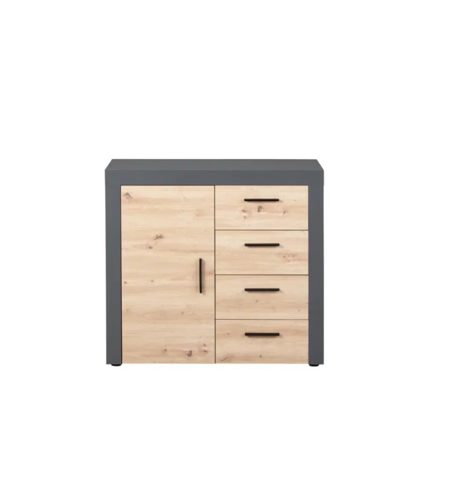 Credenze E Buffet|Mobile buffet 1 anta e 3 cassetti grigio e quercia, 94x40x86 cm