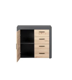 Credenze E Buffet|Mobile buffet 1 anta e 3 cassetti grigio e quercia, 94x40x86 cm