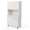 Cucina|Mobile buffet con 6 ante e 1 cassetto bianco e acacia, 101x42,3x185,3 cm