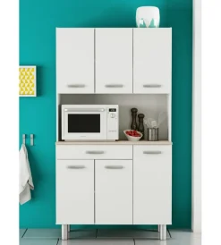 Cucina|Mobile buffet con 6 ante e 1 cassetto bianco e acacia, 101x42,3x185,3 cm