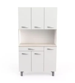 Cucina|Mobile buffet con 6 ante e 1 cassetto bianco e acacia, 101x42,3x185,3 cm